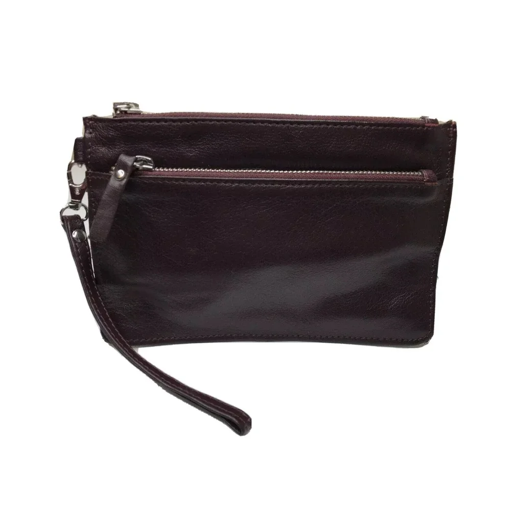 Serra Leather Wristlet Burgundy Wine Removable Strap Zipper‎ Pockets 8.5